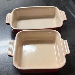Le Creuset Red and Cream Rectangular Stoneware Baking Dishes Set